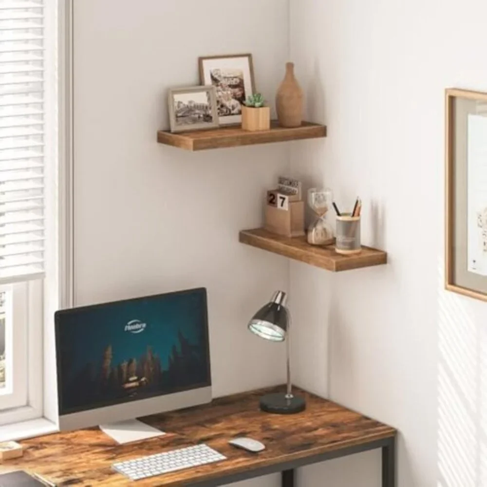 New Set of 2 15.7Inch Floating Wall Shelves with Invisible Brackets - Brown